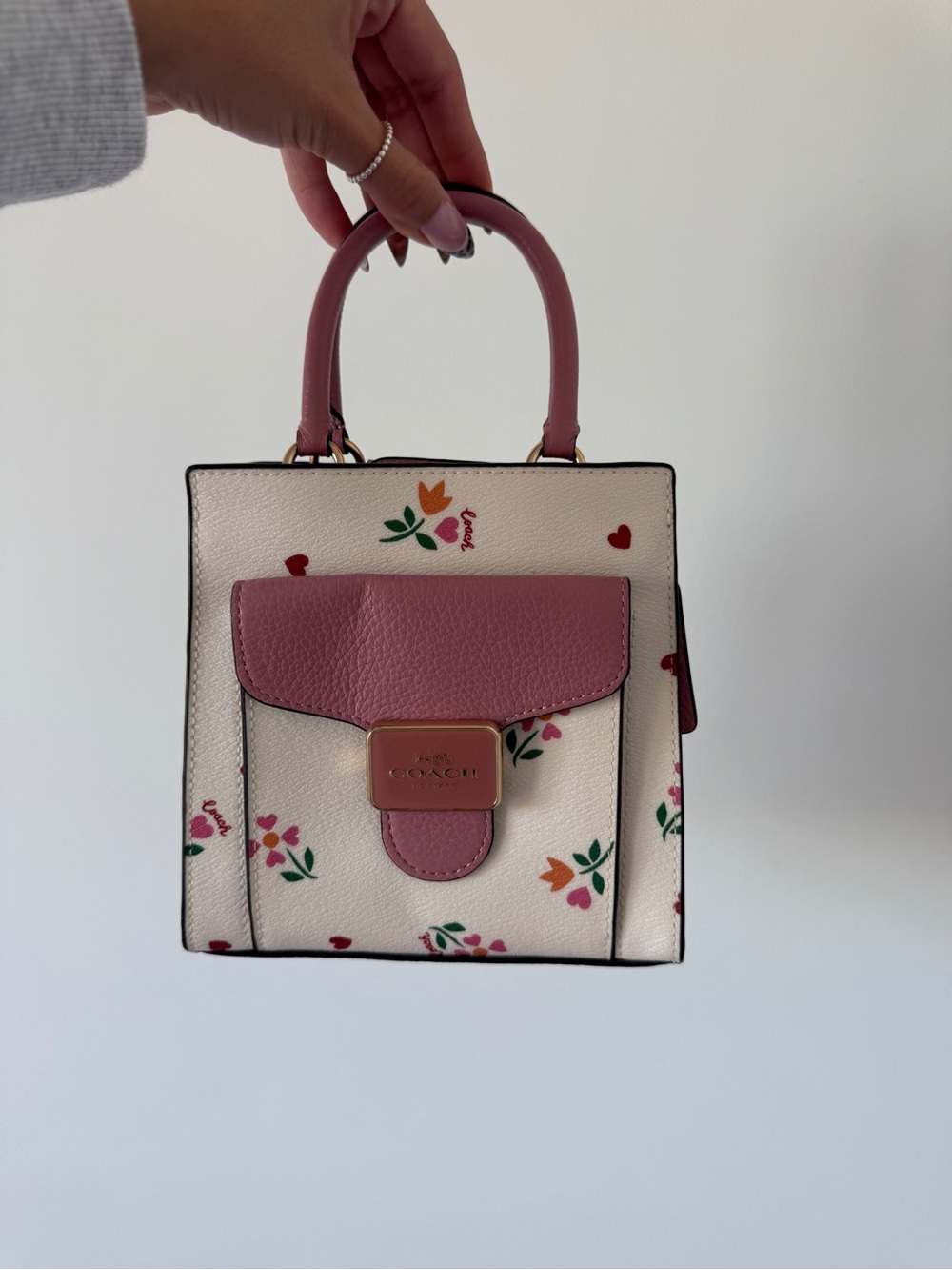 Coach Floral Mini Bag with Pink Handle